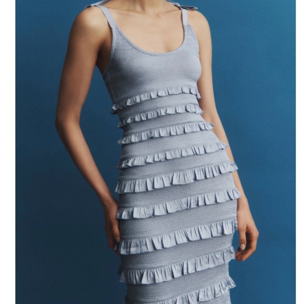 V. CHAPMAN LOTUS STRETCH SATIN MIDI DRESS ARCTIC ICE - US 0/UK 4 NWT